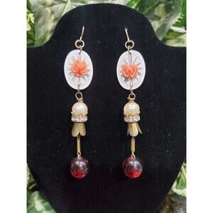 Women's Custom Multicolor Floral With Round Stone Drop Dangle Earrings Set